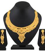 Fashionable 1 Gram High Gold Plated Choker Style Brass Necklace Set For Women