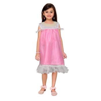 Pink plain net kids frock 1