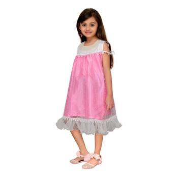 Pink plain net kids frock 2