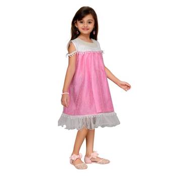 Pink plain net kids frock 4