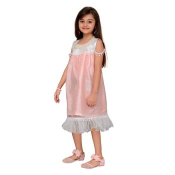 Pink plain net kids frock 1