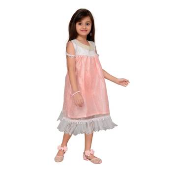Pink plain net kids frock 3