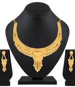 Traditional Designer 1 Gram High Gold Plated Choker Style Brass Necklace Set For Women