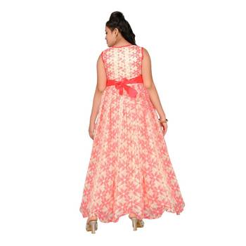 Pink printed net kids gown 2