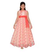 Pink printed net kids gown