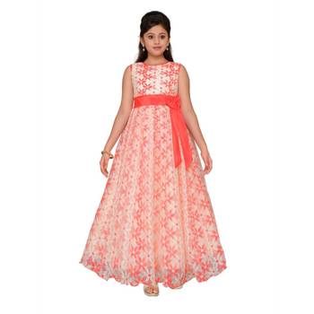 Pink printed net kids gown 6