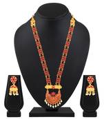 Graceful Gold Plated Red Stone Rope Style Necklace Set For Women