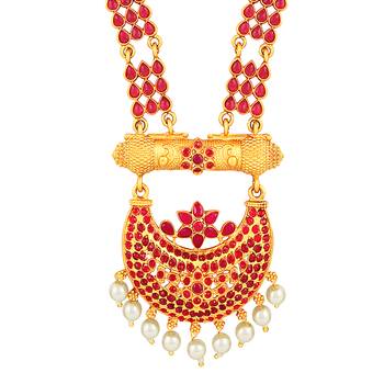 Graceful Gold Plated Red Stone Rope Style Necklace Set For Women 3