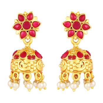 Graceful Gold Plated Red Stone Rope Style Necklace Set For Women 4