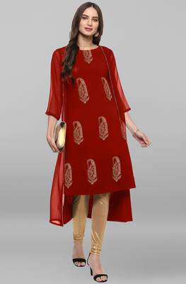 Red printed crepe kurti 2