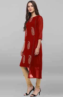 Red printed crepe kurti 3