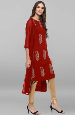 Red printed crepe kurti 4