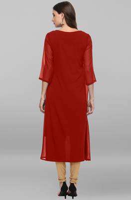 Red printed crepe kurti 5