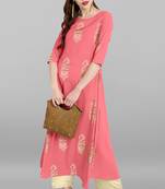 Janasya Light-pink printed crepe kurti