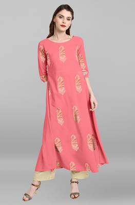 Janasya Light-pink printed crepe kurti 2
