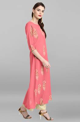 Janasya Light-pink printed crepe kurti 4