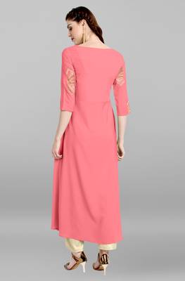 Janasya Light-pink printed crepe kurti 5
