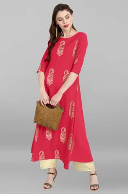 Janasya Pink printed crepe kurti 1