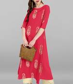 Janasya Pink printed crepe kurti