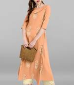 Janasya Peach printed crepe kurti