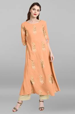 Janasya Peach printed crepe kurti 2