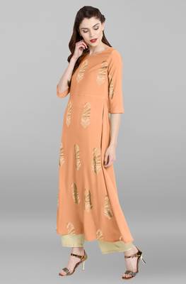 Janasya Peach printed crepe kurti 3