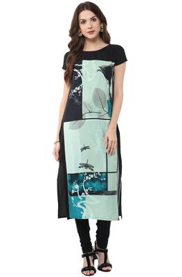 Janasya Sea-green printed crepe kurti 1