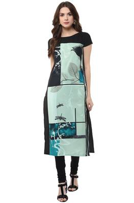 Janasya Sea-green printed crepe kurti 2