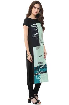 Janasya Sea-green printed crepe kurti 5