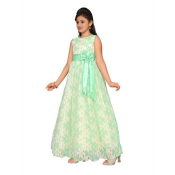 Green printed net kids gown 2