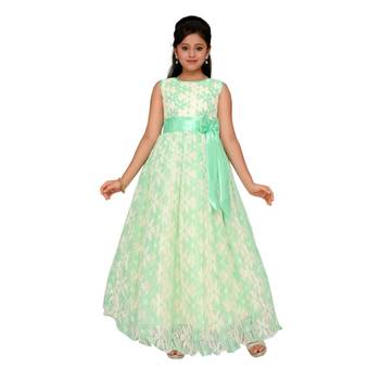 Green printed net kids gown 1