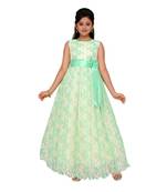 Green printed net kids gown