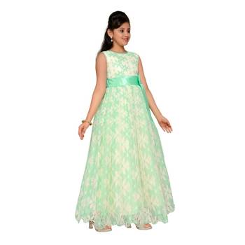 Green printed net kids gown 6