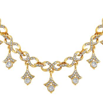 Stylesh Gold Plated White Stone Choker Style Necklace Set For Women 2
