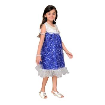 Blue plain net kids frock 2