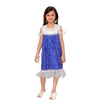 Blue plain net kids frock 1