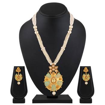 Rajwadi Style Enamel Work Gold Plated Lct Stone Matinee Style Necklace Set For Women 1