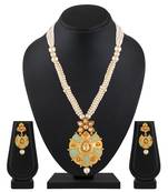 Rajwadi Style Enamel Work Gold Plated Lct Stone Matinee Style Necklace Set For Women
