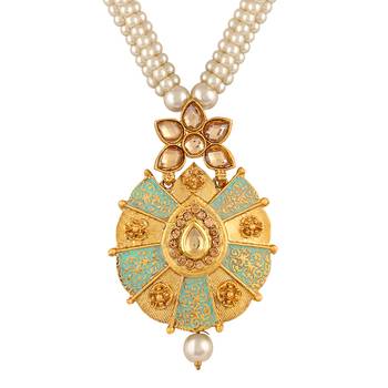 Rajwadi Style Enamel Work Gold Plated Lct Stone Matinee Style Necklace Set For Women 2