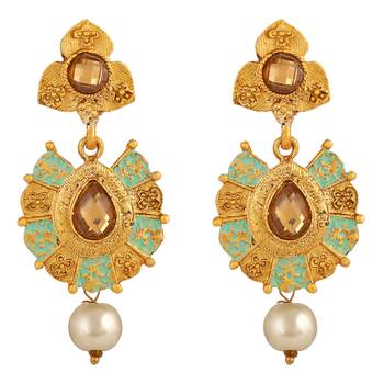 Rajwadi Style Enamel Work Gold Plated Lct Stone Matinee Style Necklace Set For Women 3