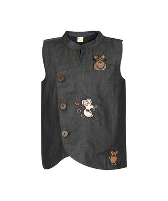Angrakha style demin Mouse Embroidered Denim Jacket 1