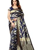 Navy blue woven art silk sarees saree with blouse