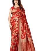 Red woven art silk sarees saree with blouse