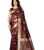 Maroon woven art silk sarees saree with blouse