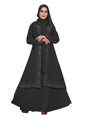 Grey Embroidered Lycra Burka 1
