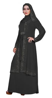 Grey Embroidered Lycra Burka 2