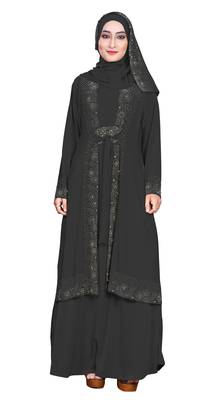 Grey Embroidered Lycra Burka 4