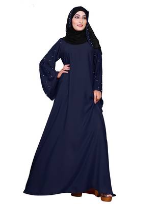 Navy-Blue Embroidered Nida Burka 1