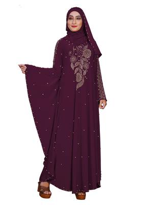 Dark-Violet Embroidered Lycra Burka 1