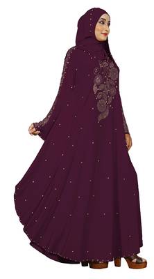 Dark-Violet Embroidered Lycra Burka 2